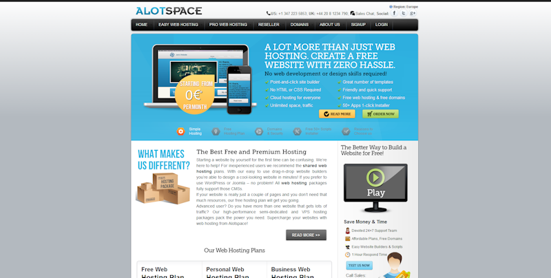 Снимка на главната страница на уеб сайта AlotSpace