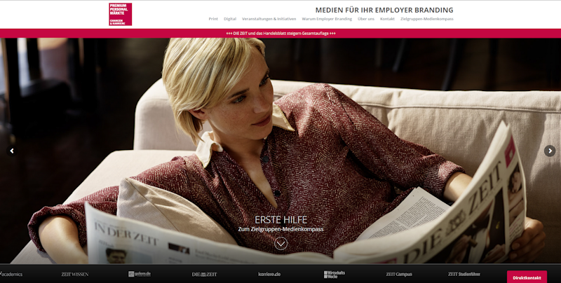Снимка на главната страница на уеб сайта Zeit Verlag – Chancen & Karriere
