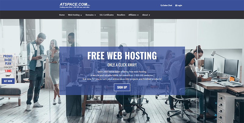 Снимка на главната страница на уеб сайта AtSpace